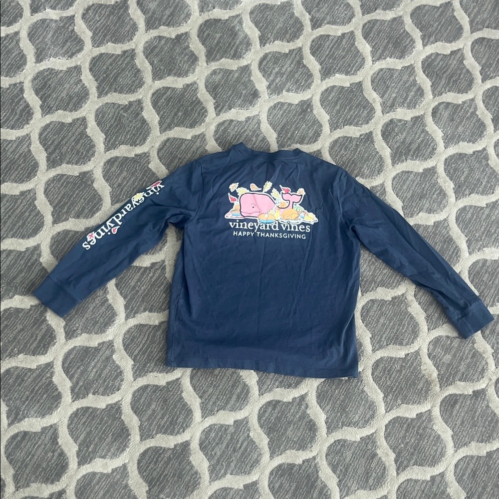 Vineyard Vines Kids Blue Long Sleeve Tee with Thanksgiving Graphic